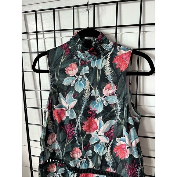 MinkPink Smocked Sleeveless Turtleneck Womens S Tropical Floral Romantic - Picture 3 of 11
